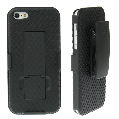 Belt Clip with 180 Degrees Rotates Holster Plaid Texture Frosted Plastic Case + Stand for iPhone 5 & 5s & SE (Black)