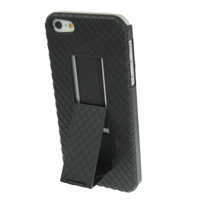 Belt Clip with 180 Degrees Rotates Holster Plaid Texture Frosted Plastic Case + Stand for iPhone 5 & 5s & SE (Black)