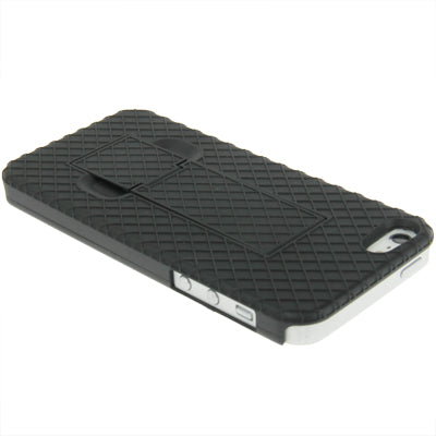 Belt Clip with 180 Degrees Rotates Holster Plaid Texture Frosted Plastic Case + Stand for iPhone 5 & 5s & SE (Black)