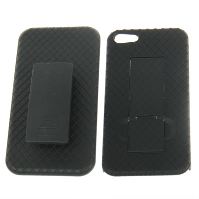 Belt Clip with 180 Degrees Rotates Holster Plaid Texture Frosted Plastic Case + Stand for iPhone 5 & 5s & SE (Black)
