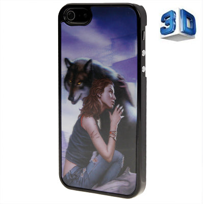 3D Effects Style Girl with Wolf Pattern Plastic Case for iPhone 5 & 5s & SE