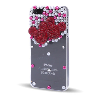 Handmade Pearl Diamond Encrusted Transparent Plastic Hard Case for iPhone 5 & 5s & SE (Red)