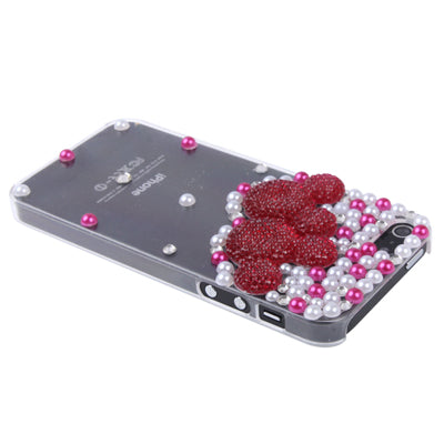 Handmade Pearl Diamond Encrusted Transparent Plastic Hard Case for iPhone 5 & 5s & SE (Red)