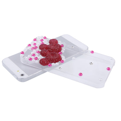 Handmade Pearl Diamond Encrusted Transparent Plastic Hard Case for iPhone 5 & 5s & SE (Red)