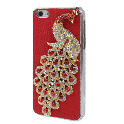Diamond Pearl 3D Pattern Peacock Style Diamond Series Integrated Case for iPhone 5 (Red)