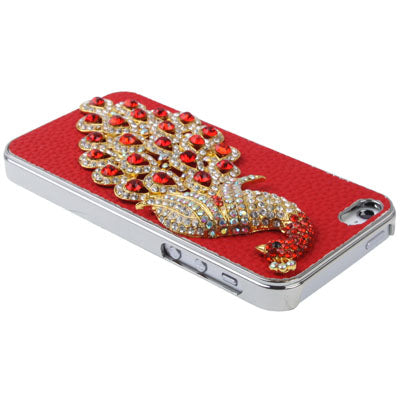 Diamond Pearl 3D Pattern Peacock Style Diamond Series Integrated Case for iPhone 5 (Red)