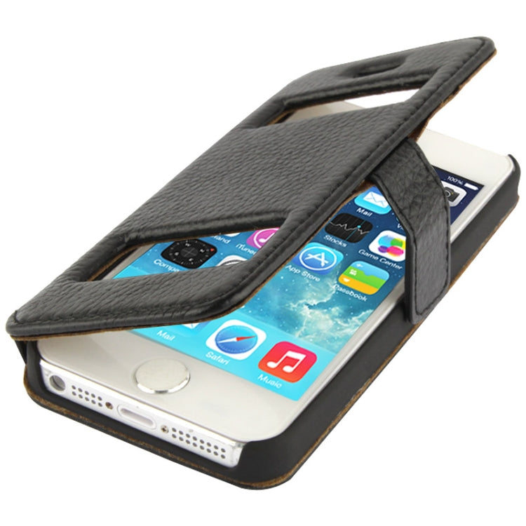Litchi Texture Leather Case with Call Display ID for iPhone 5 & 5S