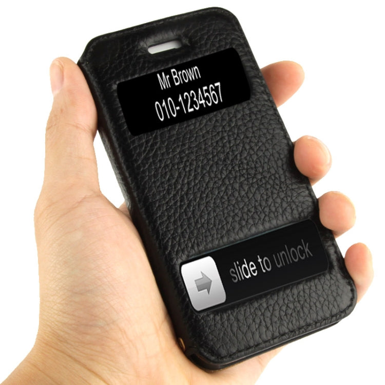 Litchi Texture Leather Case with Call Display ID for iPhone 5 & 5S