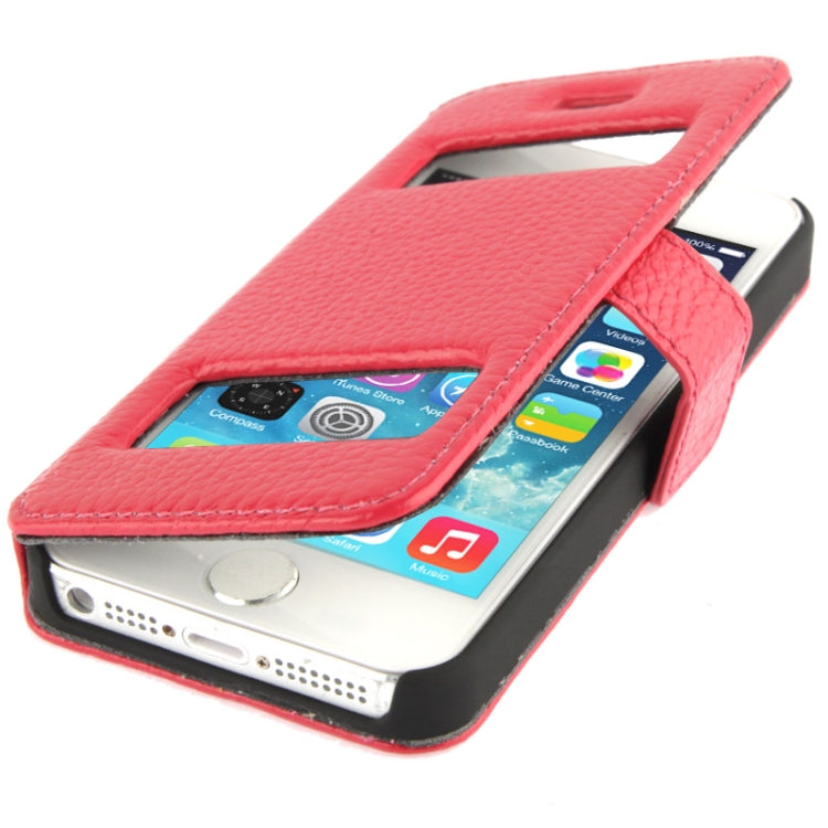 Litchi Texture Leather Case with Call Display ID for iPhone 5 & 5S