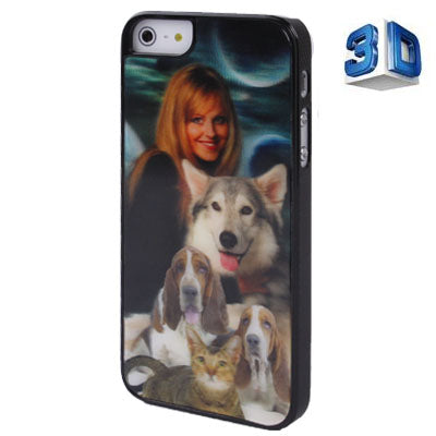 3D Effects Style Girl and Animals Pattern Plastic Case for iPhone 5 & 5s & SE
