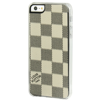 LV Brand Weaving Pattern Pasting Skin Plastic Case for iPhone 5 & 5s & SE (White)