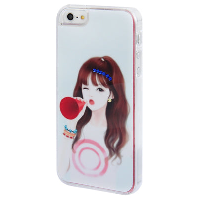 Lovely Girl Pattern Diamond Encrusted Plastic Case for iPhone 5 & 5S