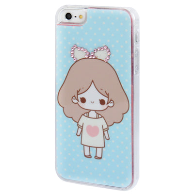 Cartoon Lovely Girl Pattern Diamond Encrusted Plastic Case for iPhone 5 & 5s & SE