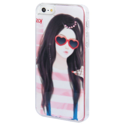 Sunglasses Girl Pattern Diamond Encrusted Plastic Case for iPhone 5 & 5s & SE