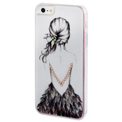 Monochrome Sketch Pattern Diamond Encrusted Plastic Case for iPhone 5 & 5s & SE