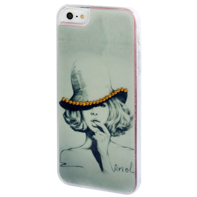 Sketch Handsome Girl Pattern  Diamond Encrusted Plastic Case for iPhone 5