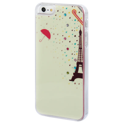 The Eiffel Tower Rainy Season Pattern Diamond Encrusted Plastic Case for iPhone 5 & 5s & SE