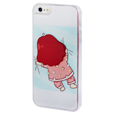 Girl on The Bed Pattern Diamond Encrusted Plastic Case for iPhone 5 & 5s & SE