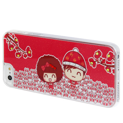 Happy New Year Pattern Diamond Encrusted Plastic Case for iPhone 5 & 5s & SE
