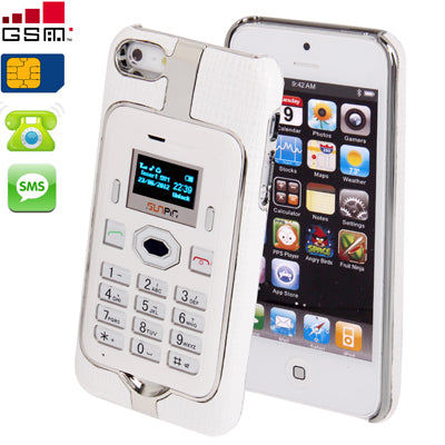 2 in 1 Pasting Skin Plastic Case + P5 GSM Mobile Phone for iPhone 5, Bluetooth + Alarm Clock + SMS Function, Dual Frequency: GSM 900 / 1800MHz(White)