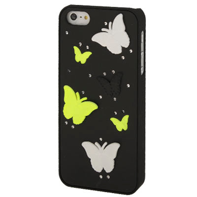 Flying Butterfly Pattern Diamond Encrusted Plastic Case for iPhone 5 & 5s & SE