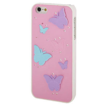 Flying Butterfly Pattern Diamond Encrusted Plastic Case for iPhone 5 & 5s & SE