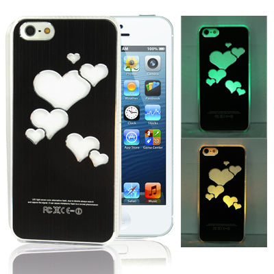 Hollow Heart Pattern LED Changed Sense Flash Light Effect Pasting Metal Plastic Case for iPhone 5 & 5s & SE