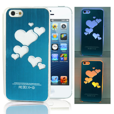Hollow Heart Pattern LED Changed Sense Flash Light Effect Pasting Metal Plastic Case for iPhone 5 & 5s & SE
