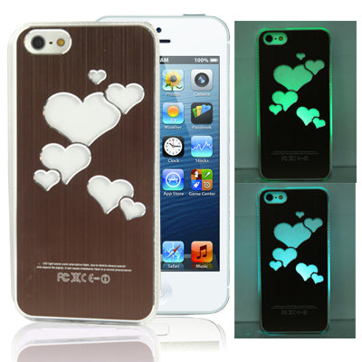 Hollow Heart Pattern LED Changed Sense Flash Light Effect Pasting Metal Plastic Case for iPhone 5 & 5s & SE