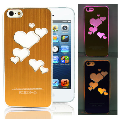 Hollow Heart Pattern LED Changed Sense Flash Light Effect Pasting Metal Plastic Case for iPhone 5 & 5s & SE