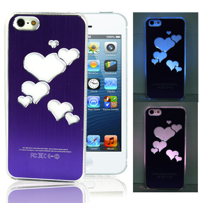 Hollow Heart Pattern LED Changed Sense Flash Light Effect Pasting Metal Plastic Case for iPhone 5 & 5s & SE