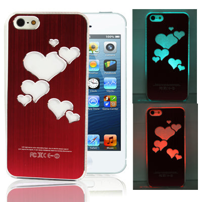Hollow Heart Pattern LED Changed Sense Flash Light Effect Pasting Metal Plastic Case for iPhone 5 & 5s & SE
