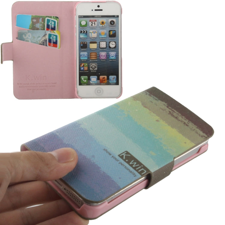 K.win Series Oil Painting Style Colorful Stripe Pattern Leather Case with Credit Card Slots for iPhone 5 & 5s & SE & SE