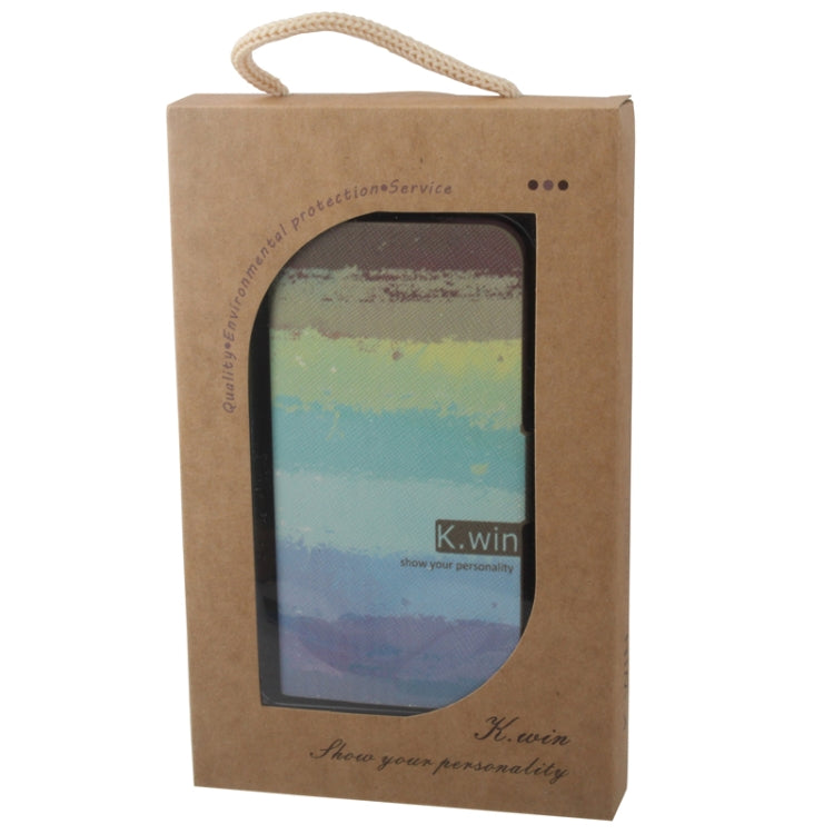 K.win Series Oil Painting Style Colorful Stripe Pattern Leather Case with Credit Card Slots for iPhone 5 & 5s & SE & SE