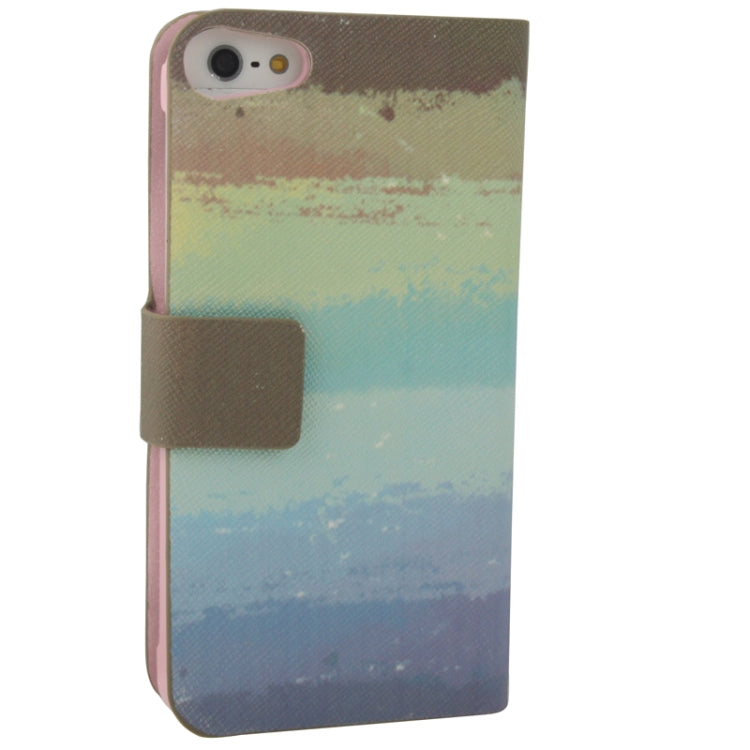 K.win Series Oil Painting Style Colorful Stripe Pattern Leather Case with Credit Card Slots for iPhone 5 & 5s & SE & SE