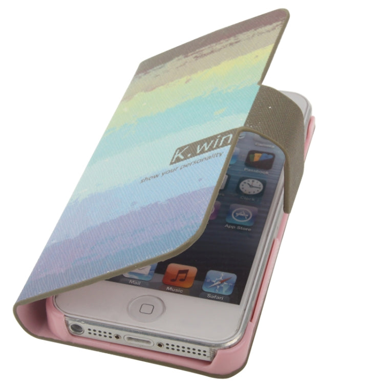 K.win Series Oil Painting Style Colorful Stripe Pattern Leather Case with Credit Card Slots for iPhone 5 & 5s & SE & SE