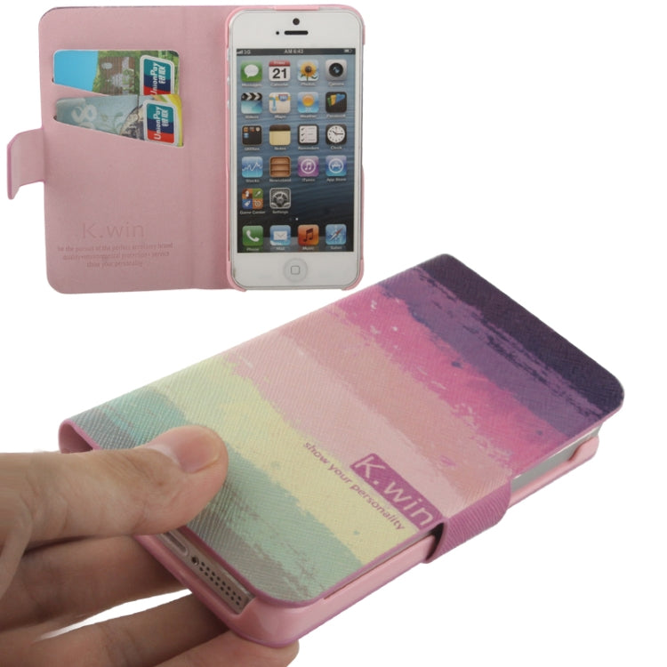 K.win Series Oil Painting Style Colorful Stripe Pattern Leather Case with Credit Card Slots for iPhone 5 & 5s & SE & SE