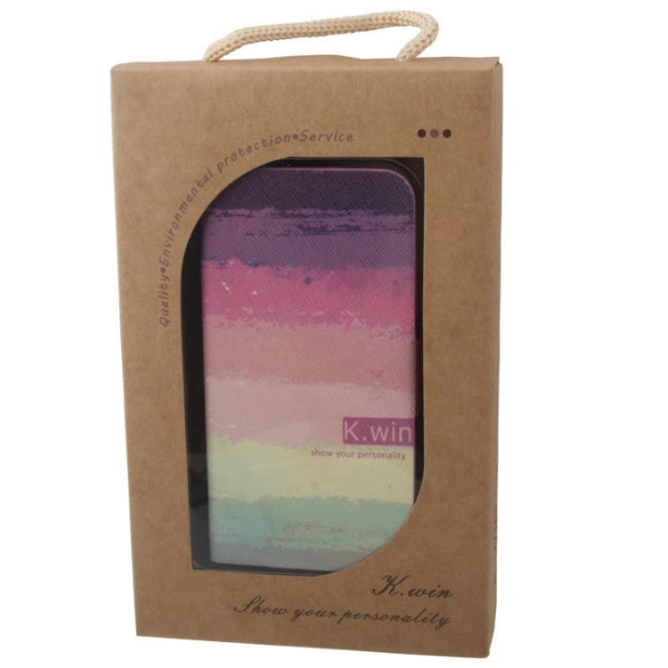 K.win Series Oil Painting Style Colorful Stripe Pattern Leather Case with Credit Card Slots for iPhone 5 & 5s & SE & SE