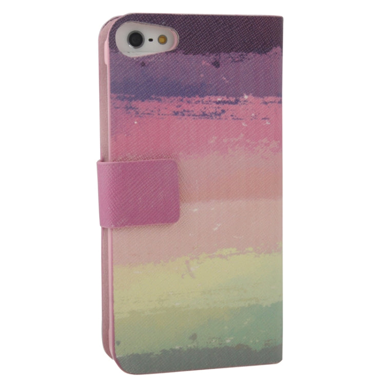 K.win Series Oil Painting Style Colorful Stripe Pattern Leather Case with Credit Card Slots for iPhone 5 & 5s & SE & SE