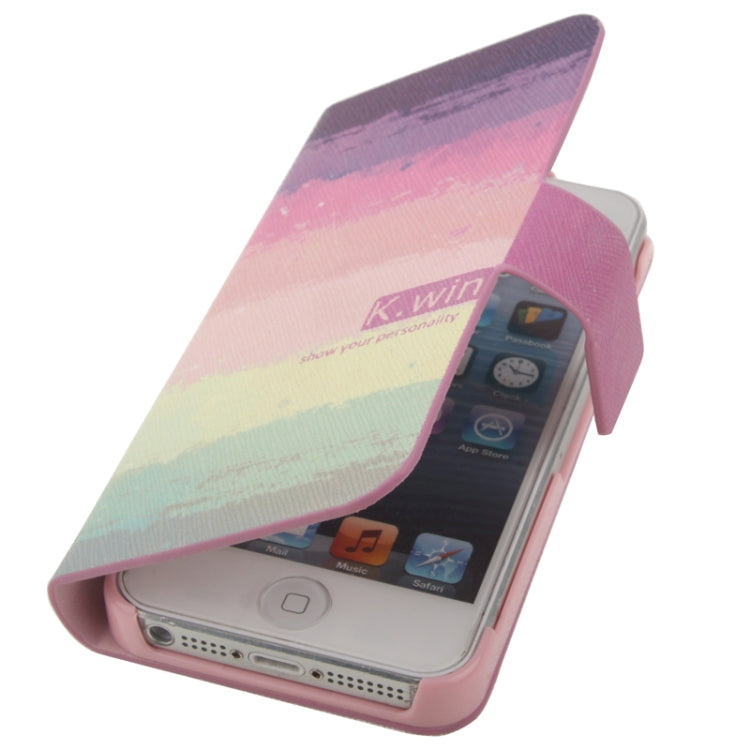 K.win Series Oil Painting Style Colorful Stripe Pattern Leather Case with Credit Card Slots for iPhone 5 & 5s & SE & SE
