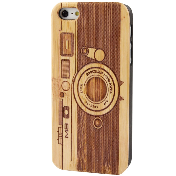 Woodcarving Camera Pattern Protective Plastic Case with Bamboo Patch for iPhone 5 & 5s & SE