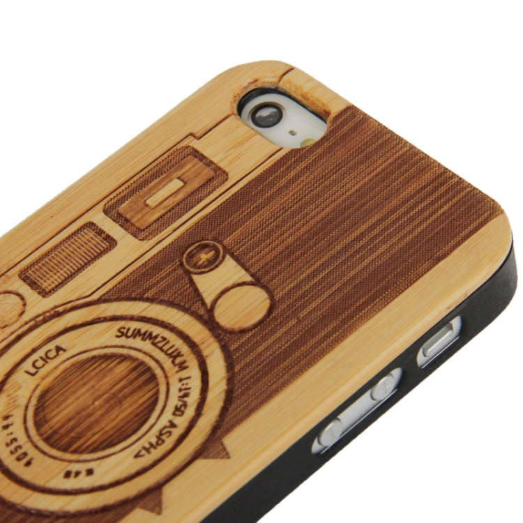 Woodcarving Camera Pattern Protective Plastic Case with Bamboo Patch for iPhone 5 & 5s & SE