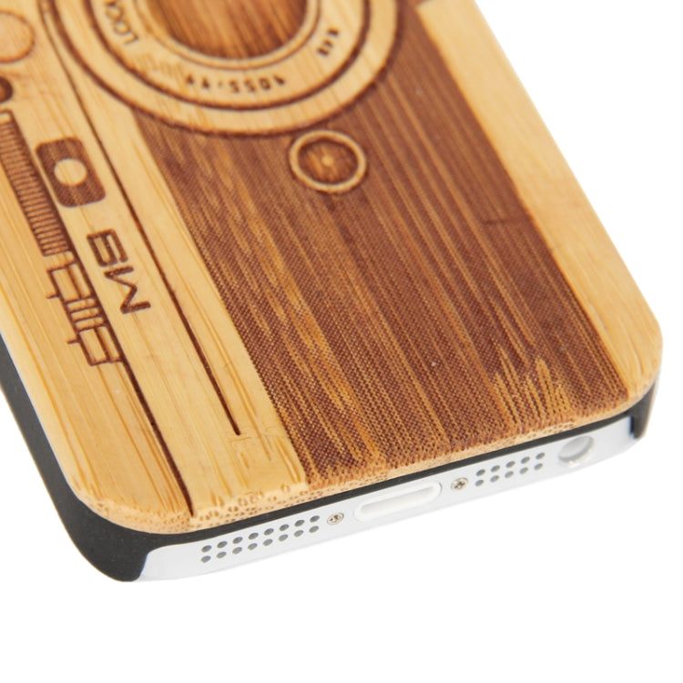 Woodcarving Camera Pattern Protective Plastic Case with Bamboo Patch for iPhone 5 & 5s & SE