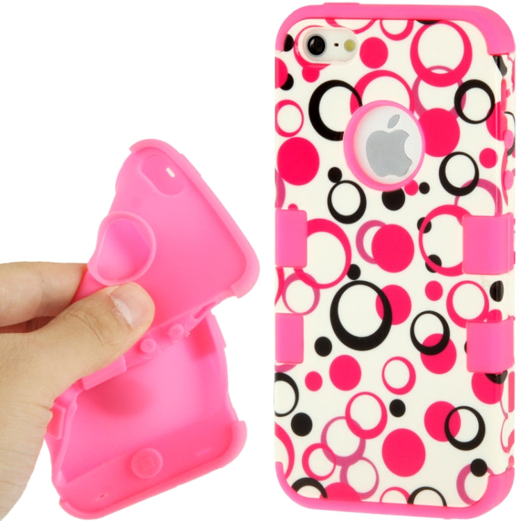 3-layer Colourful Dot Pattern Plastic + Silicone Combination Case for iPhone 5 & 5s & SE  (Magenta)
