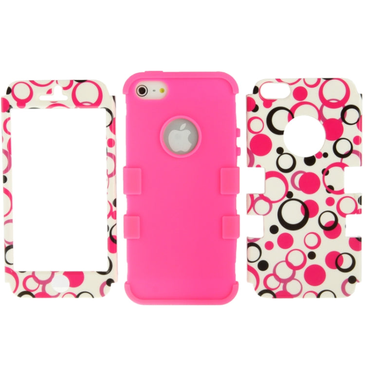 3-layer Colourful Dot Pattern Plastic + Silicone Combination Case for iPhone 5 & 5s & SE  (Magenta)