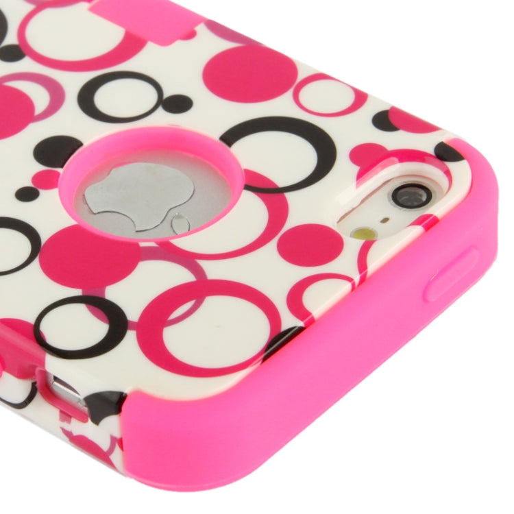 3-layer Colourful Dot Pattern Plastic + Silicone Combination Case for iPhone 5 & 5s & SE  (Magenta)