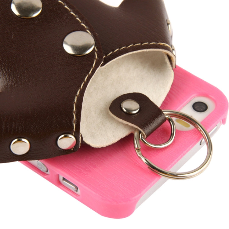 WUBENFU Series Detachable Leather Clothing Keyring Wood Texture Plastic Case with Leopard Phone Neck Rope for iPhone 5 & 5s & SE