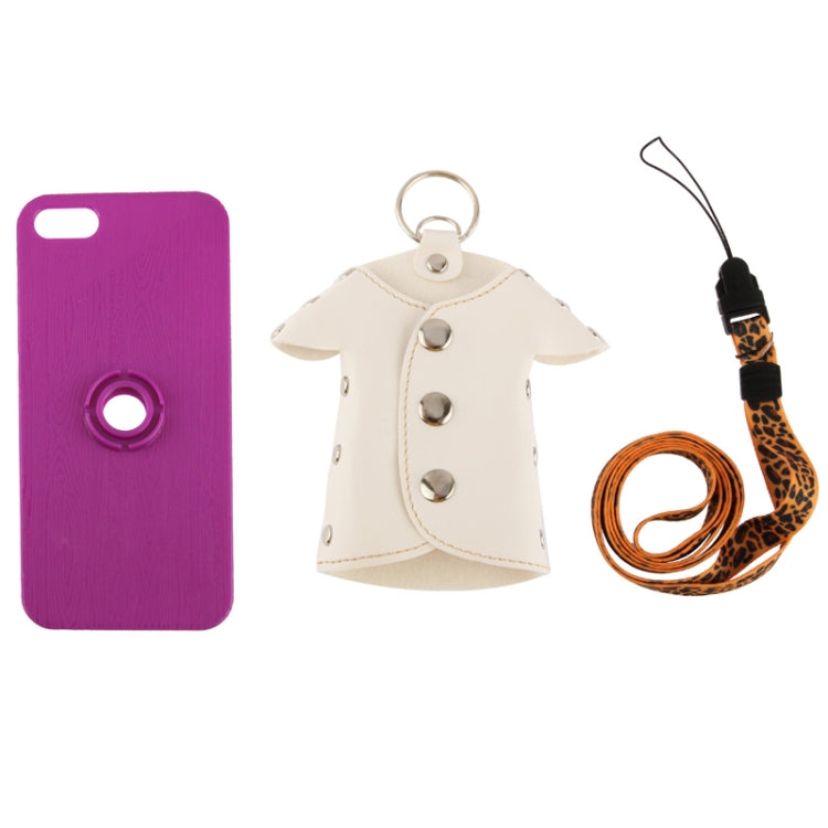 WUBENFU Series Detachable Leather Clothing Keyring Wood Texture Plastic Case with Leopard Phone Neck Rope for iPhone 5 & 5s & SE