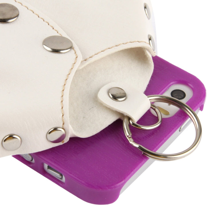 WUBENFU Series Detachable Leather Clothing Keyring Wood Texture Plastic Case with Leopard Phone Neck Rope for iPhone 5 & 5s & SE