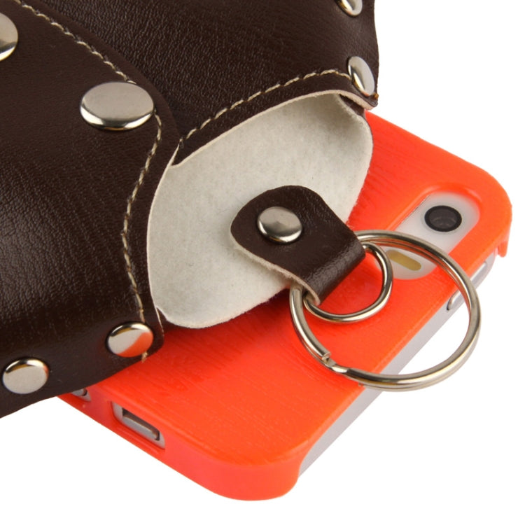 WUBENFU Series Detachable Leather Clothing Keyring Wood Texture Plastic Case with Leopard Phone Neck Rope for iPhone 5 & 5s & SE